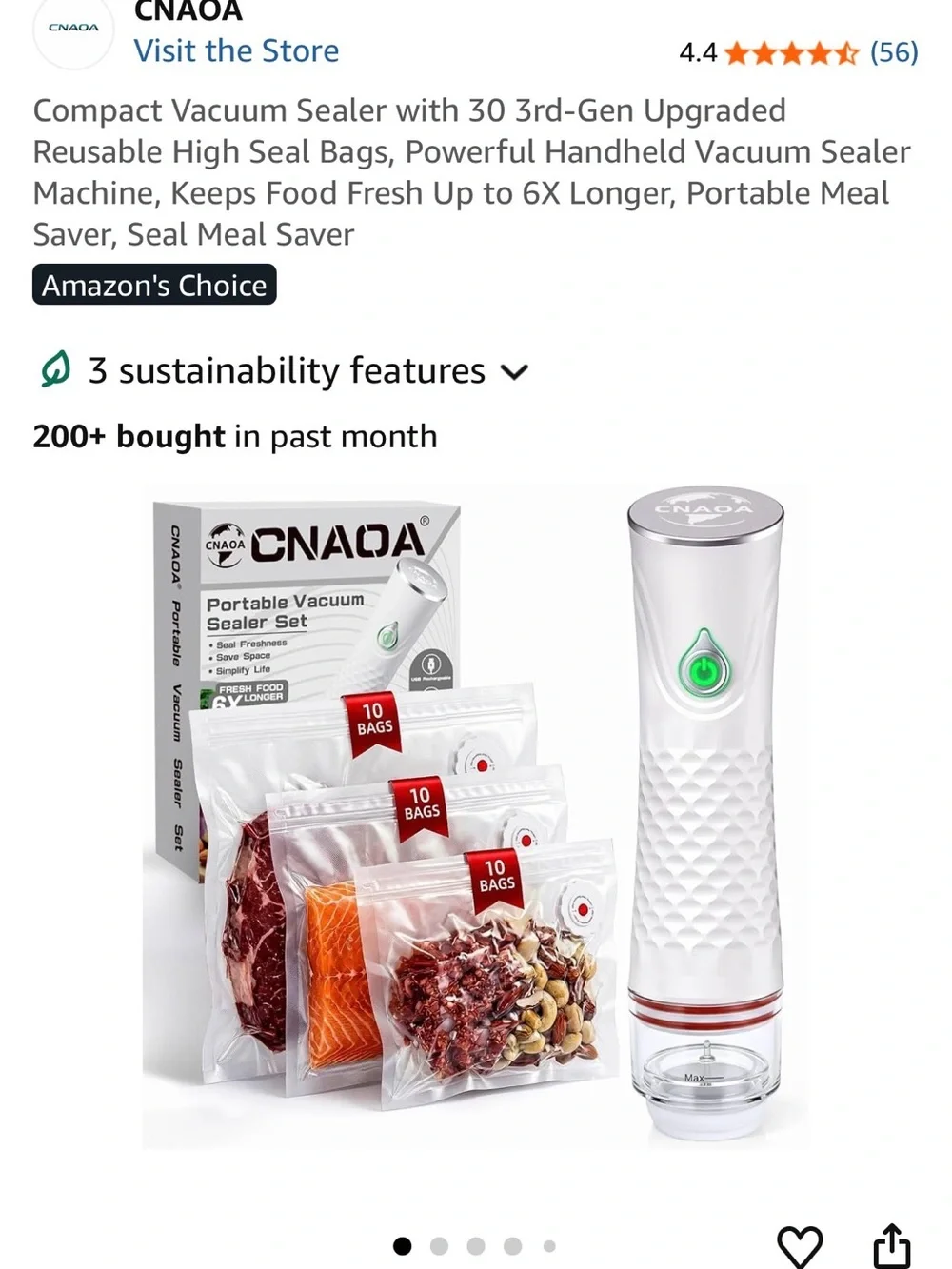 NIB CNAOA Portable Vacuum Sealer Set with  30 PCS Vacuum Seal Bags